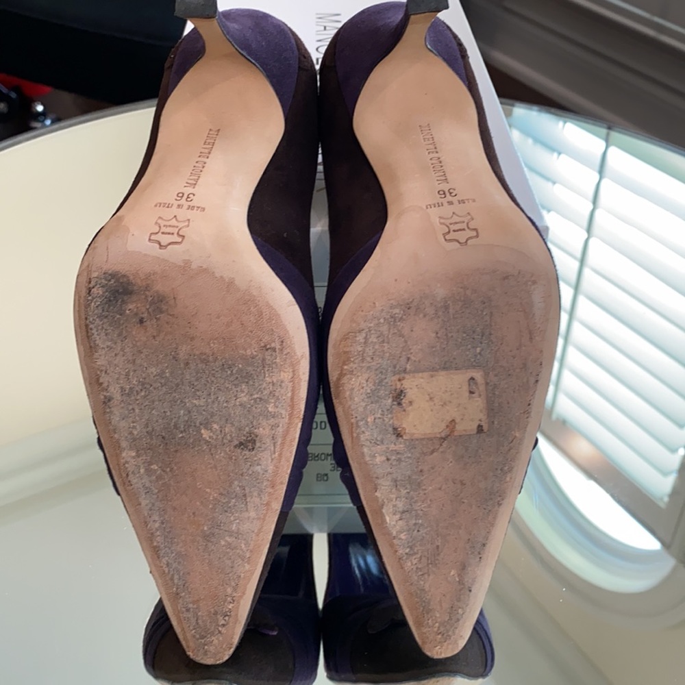 Manolo Blahnik Brown and Purple Suede Pump - Picture 9 of 11